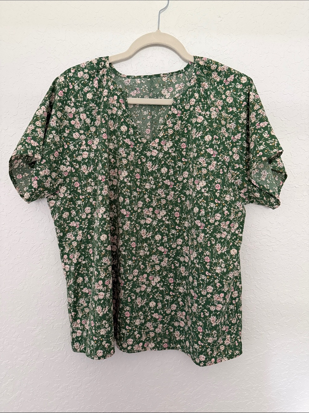 Green Floral V-Neck Women’s Top